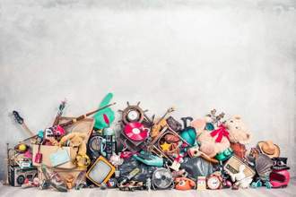 old antiques and retro collectibles memorabilia dumped in a huge pile