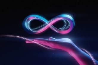 open palm holding a floating infinity sign