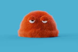 orange furry monster showing a lack of interest through its unfocused eyes
