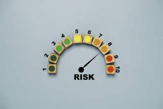 risk level colored wooden block indicator rating low to high