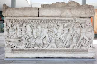 side view of a sarcophagus