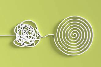 tangled line that is untangled and turned into a spiral