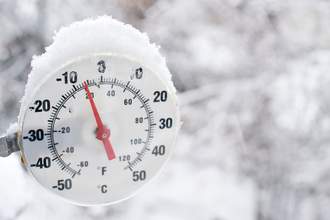 thermometer showing negative degrees in snow