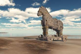 trojan horse at the beach of troy