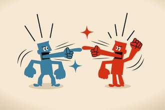 two men yelling at each other waving fists in the air