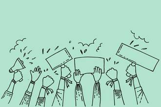 vector illustration of hands holding protest material in the air