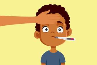 vector image of a child getting his temperature taken