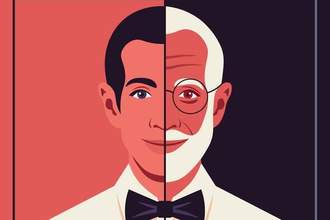 vector image of a man split in two showing the aging process