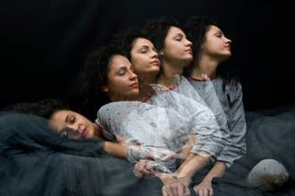 woman in between sleeping and waking up