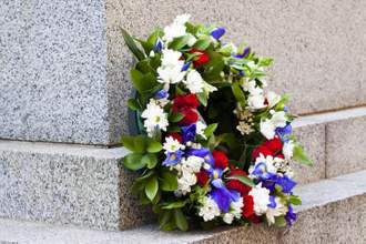 wreath of red white and blue flowers