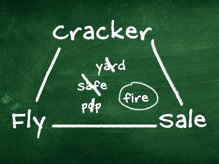 image of the words cracker fly and sale arranged in a triangle with the word fire in the middle