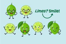 artwork of illustrated limes with the text limes and smile with an arrow connecting the two words
