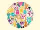 a colorful design of many instruments