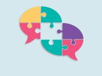 pastel colored puzzle piece speech bubbles with shadows